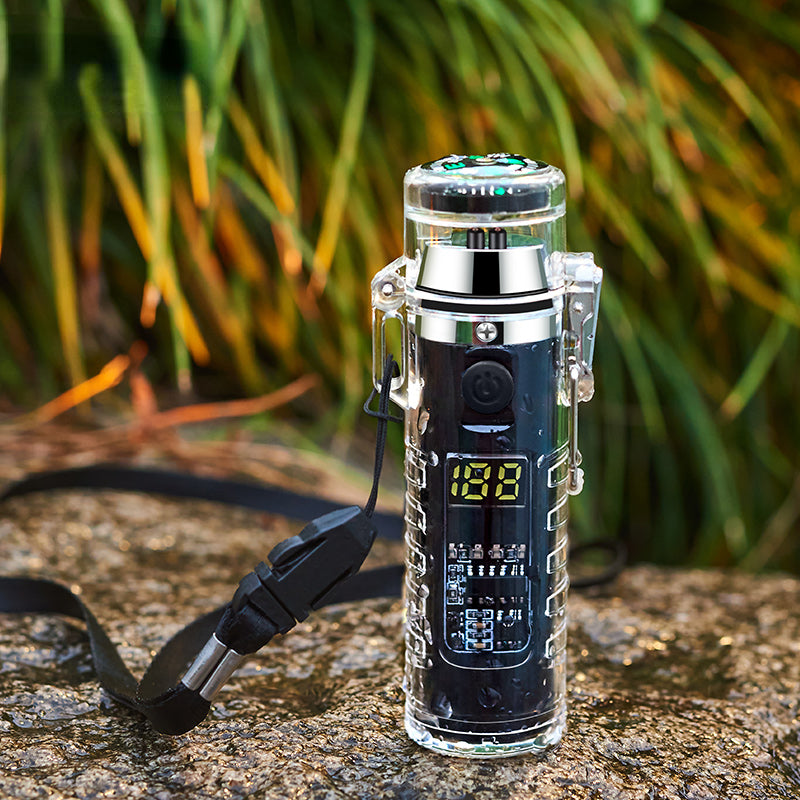 Ignite your outdoor adventures with the Rechargeable Electric Lighter! Featuring a savvy LED compass, a double arc for flameless ignition, USB charging, and portability for on-the-go use. It's water-resistant, doubles as an L - Women In Mining