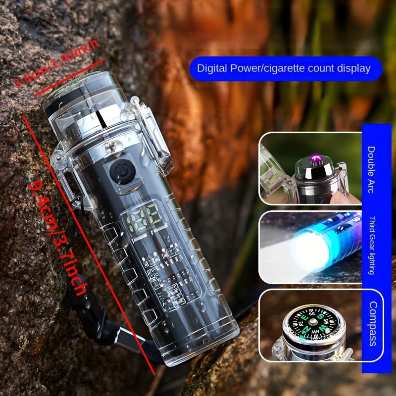 Ignite your outdoor adventures with the Rechargeable Electric Lighter! Featuring a savvy LED compass, a double arc for flameless ignition, USB charging, and portability for on-the-go use. It's water-resistant, doubles as an L - Women In Mining