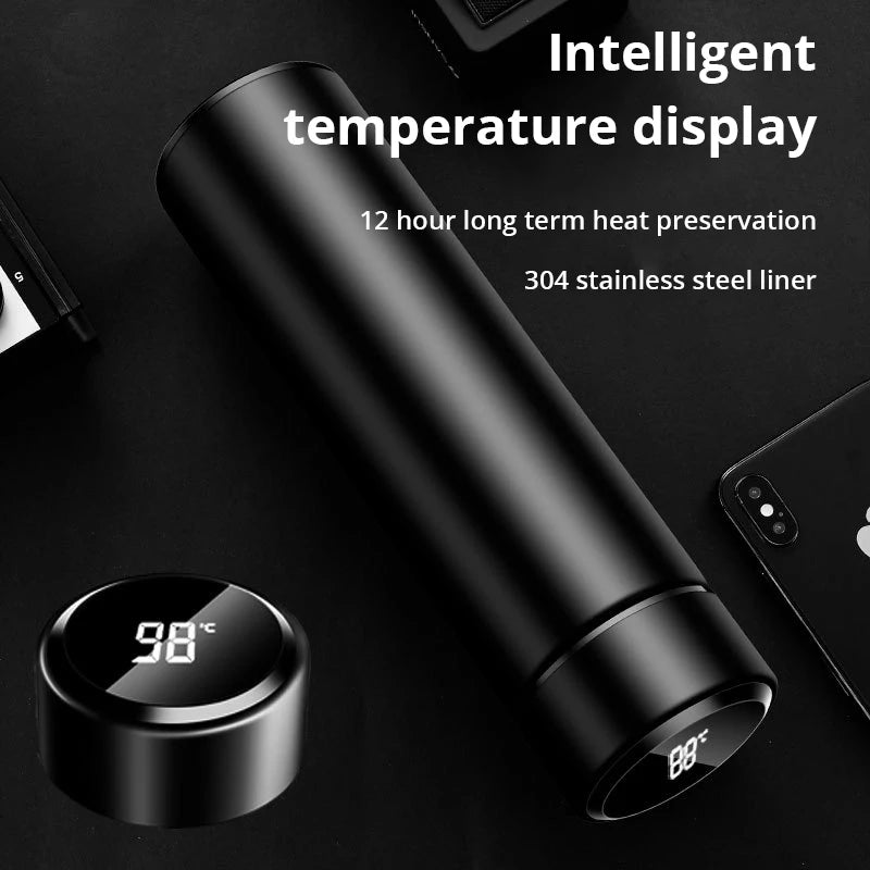 Black Stainless Steel Creative Smart Thermos 500ml, Comes with a Temperature Display, Thermal Mug suitable for both Male and Female, Portable Business Gift. - Women In Mining