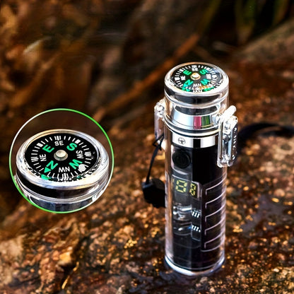 Ignite your outdoor adventures with the Rechargeable Electric Lighter! Featuring a savvy LED compass, a double arc for flameless ignition, USB charging, and portability for on-the-go use. It's water-resistant, doubles as an L - Women In Mining